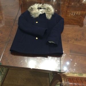 Crewcuts Girls Size 12 Faux Fur Chateau Wool Blend Dark Blue Winter Peacoat Coat